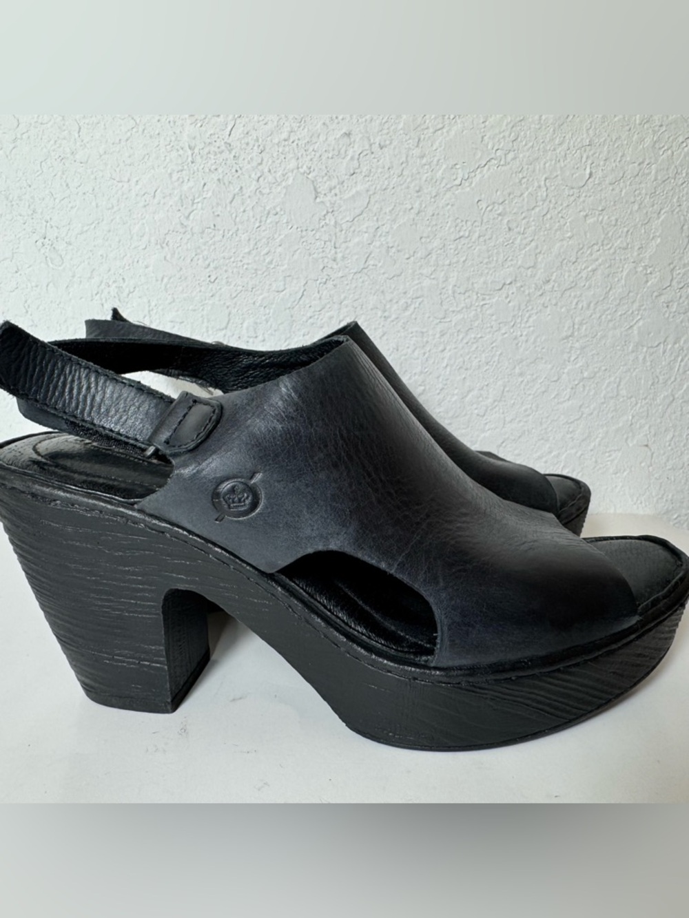 Born Ferlin Sandals Black Womens 8 Leather Platform Heels Chunky Retro Boho 90s - Picture 5 of 12